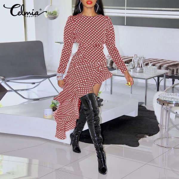 casual dresses celmia bohemian puff sleeve dress women polka dot belted midi asymmetrical ruffles party vestidos 2021 autumn robe, Black;gray
casual dresses celmia bohemian puff sleeve dress women polka dot belted midi asymmetrical ruffles party vestidos 2021 autumn robe, Black;gray