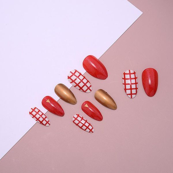 false nails 24pcs finished nail patch wearable full cover stiletto head women art tips with glue, Red;gold
false nails 24pcs finished nail patch wearable full cover stiletto head women art tips with glue, Red;gold