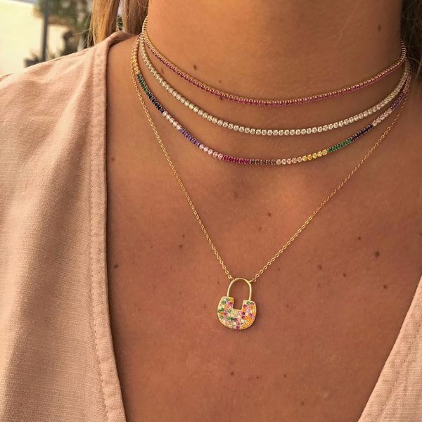 2021 arrived gold color rainbow tennis colorful cz charm choker with tiny link chain necklace jewelry, Silver
2021 arrived gold color rainbow tennis colorful cz charm choker with tiny link chain necklace jewelry, Silver