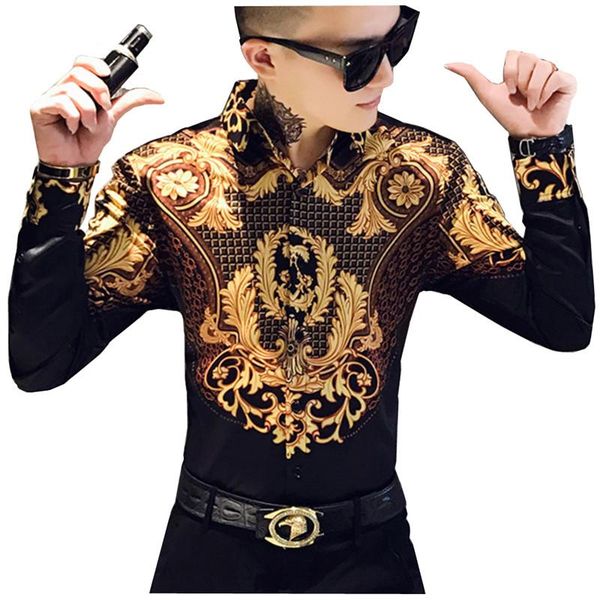 men's casual shirts luxury gold print shirt mens 2021 men long sleeve party nightclub tuxedo slim fit streetwear blouse homme, White;black
men's casual shirts luxury gold print shirt mens 2021 men long sleeve party nightclub tuxedo slim fit streetwear blouse homme, White;black