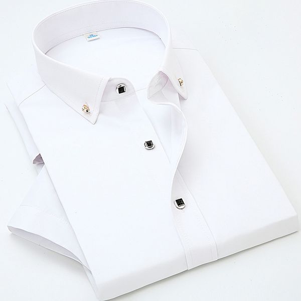 quality summer men short sleeve shirt solid color slim white pink blue man wedding party shirt casual business mens dress shirts 210316, White;black
quality summer men short sleeve shirt solid color slim white pink blue man wedding party shirt casual business mens dress shirts 210316, White;black