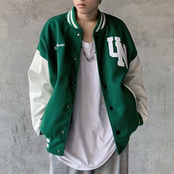 men's jackets baseball korean style harajuku loose street single breasted patchwork oversize jacket, Black;brown
men's jackets baseball korean style harajuku loose street single breasted patchwork oversize jacket, Black;brown