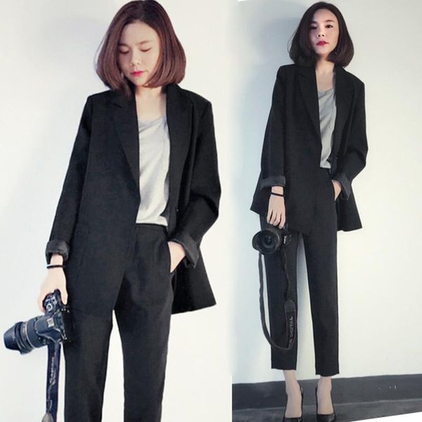 women's suits & blazers fashion suit female professional blazer and long temperament casual two-piece pants tide, White;black
women's suits & blazers fashion suit female professional blazer and long temperament casual two-piece pants tide, White;black