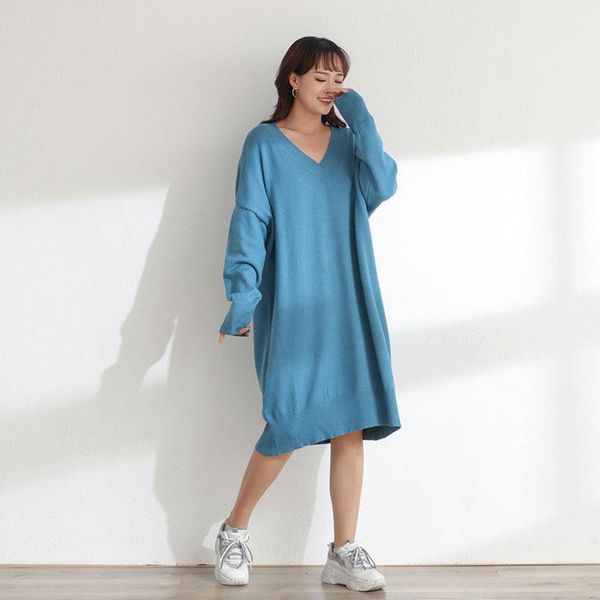 casual dresses 2021 knitting sweater dress oversize autumn winter long sleeve v-neck pullover women clothing female one-piece knit, Black;gray 
casual dresses 2021 knitting sweater dress oversize autumn winter long sleeve v-neck pullover women clothing female one-piece knit, Black;gray