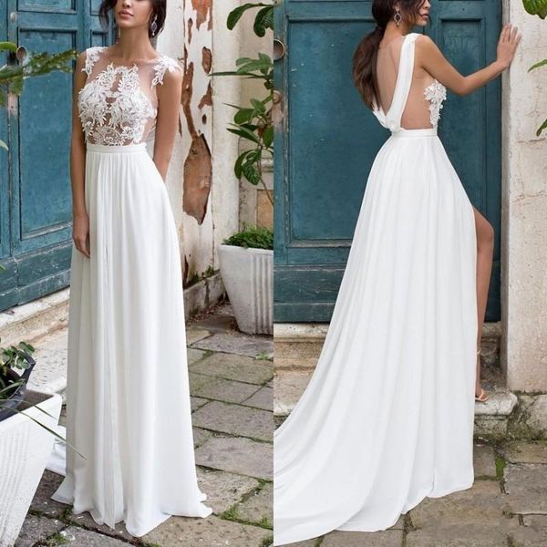 2021 new bohemian chiffon beach wedding sleeveless split illusion applique bride gowns lace a line vestidos de mariage 1zn7, White
2021 new bohemian chiffon beach wedding sleeveless split illusion applique bride gowns lace a line vestidos de mariage 1zn7, White