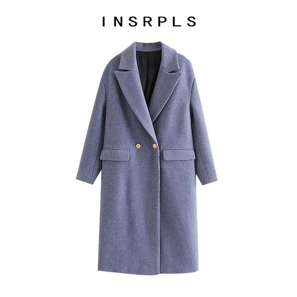 women's wool & blends insrpls women fashion double breasted loose woolen coat vintage long sleeve pockets female outerwear chic overcoa, Black
women's wool & blends insrpls women fashion double breasted loose woolen coat vintage long sleeve pockets female outerwear chic overcoa, Black