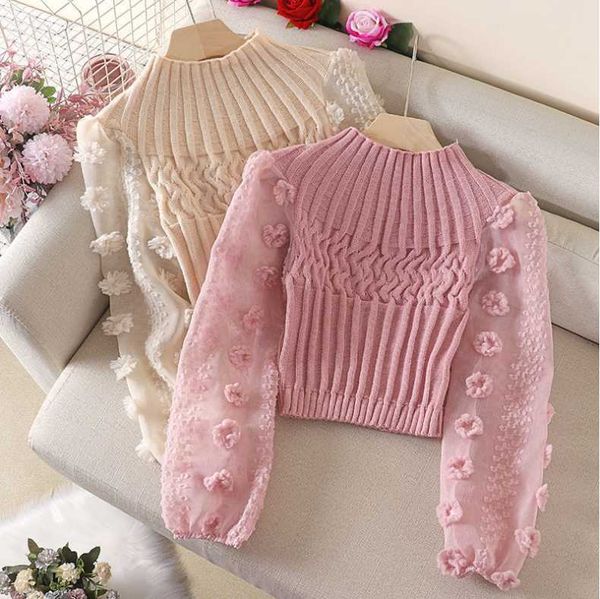 women's sweaters 2021 women elegant sweater fashion appliques chiffon lantern sleeve patchwork short knitting ladies chic pullovers, White;black
women's sweaters 2021 women elegant sweater fashion appliques chiffon lantern sleeve patchwork short knitting ladies chic pullovers, White;black