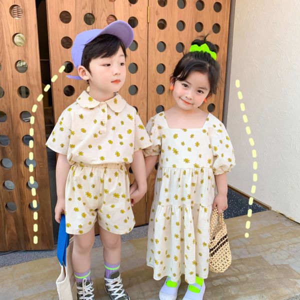 sister's 2021 brother summer boys' and girls' shorts set children's dress pure cotton floral skirt, White
sister's 2021 brother summer boys' and girls' shorts set children's dress pure cotton floral skirt, White