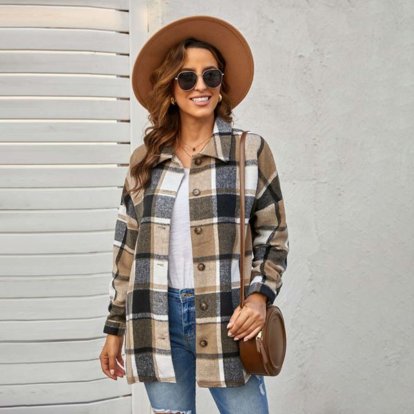 plaid shirt women's long sleeve lapel autumn and winter plaid coat women, Black;brown
plaid shirt women's long sleeve lapel autumn and winter plaid coat women, Black;brown
