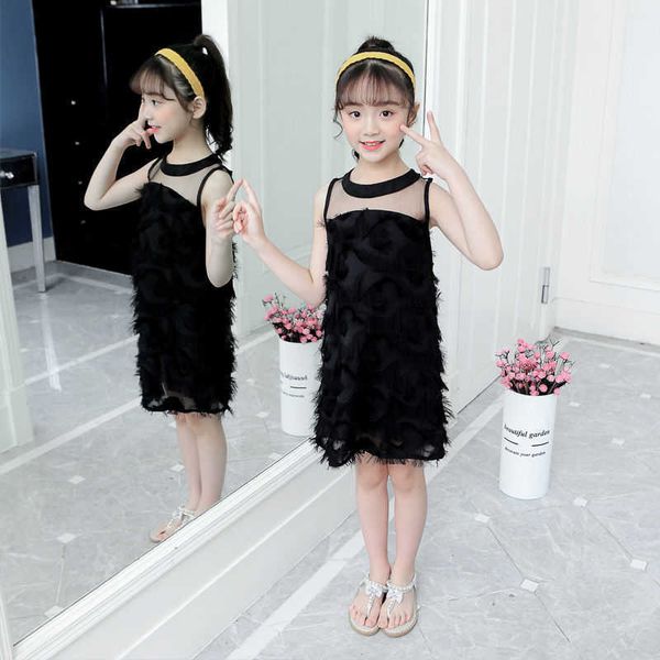 dress summer girls 2021 new fashion girl elegant net yarn dress kids clothes girls 10 to 12 teenage black princess party dresses, Red;yellow