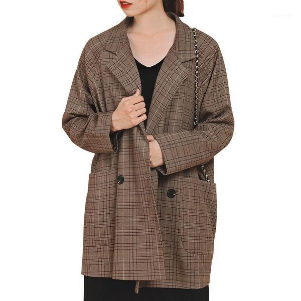 woman jacket the coat loose vintage blazer double-breasted checked suit winter clothes women women's suits & blazers, White;black
woman jacket the coat loose vintage blazer double-breasted checked suit winter clothes women women's suits & blazers, White;black