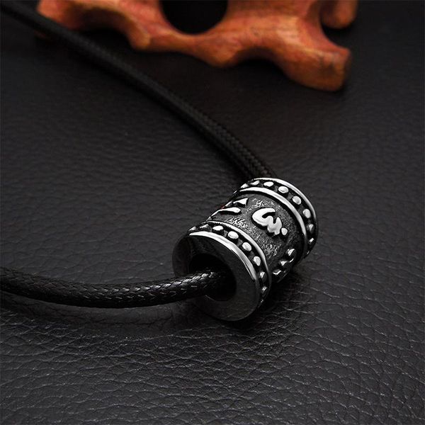 pendant necklaces vintage men's titanium steel necklace buddha om cylindrical with pu leather rope, Silver
pendant necklaces vintage men's titanium steel necklace buddha om cylindrical with pu leather rope, Silver