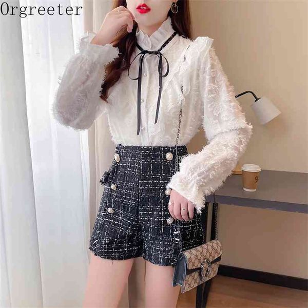 elegant lady spring casual suits bow long sleeve white lace shirt + black tweed double-breasted wide-leg shorts 2-piece set 210602
elegant lady spring casual suits bow long sleeve white lace shirt + black tweed double-breasted wide-leg shorts 2-piece set 210602
