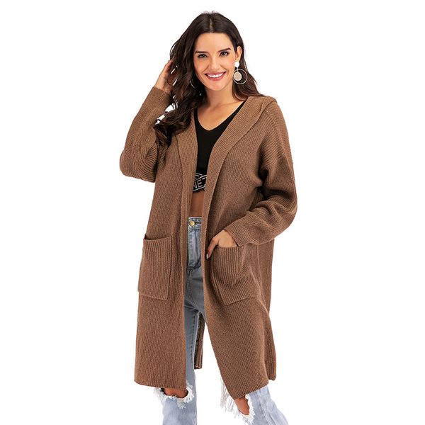 Autumn and winter sweater women's lace-up pocket long coat casual hooded, White;black
Autumn and winter sweater women's lace-up pocket long coat casual hooded, White;black