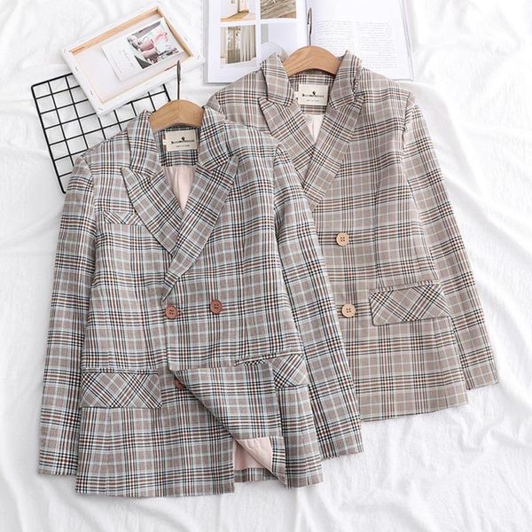 women's suits & blazers vintage double breasted casual plaid blazer women fashion office ladies jacket coat notched collar long sleeve, White;black
women's suits & blazers vintage double breasted casual plaid blazer women fashion office ladies jacket coat notched collar long sleeve, White;black