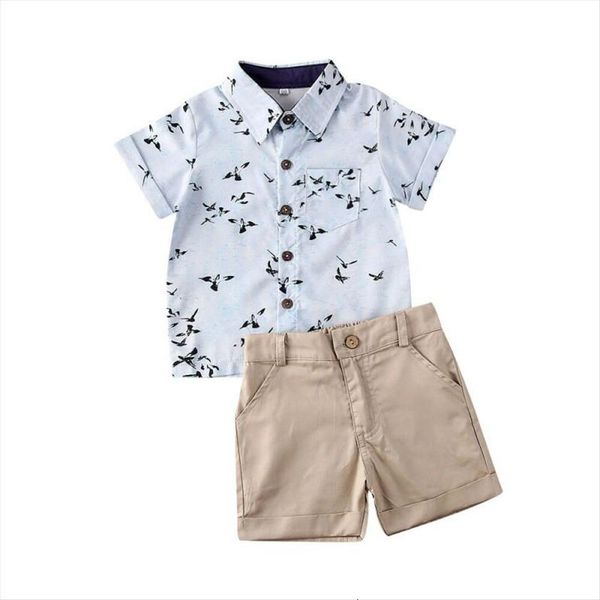 summer newborn baby kids boys short sleeve seagull print pants sets, White