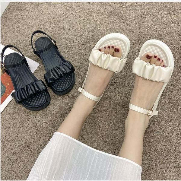 sandals platform flat women summer open toe thick soled lady shoes pleated buckle strap solid women's sandalias, Black
sandals platform flat women summer open toe thick soled lady shoes pleated buckle strap solid women's sandalias, Black