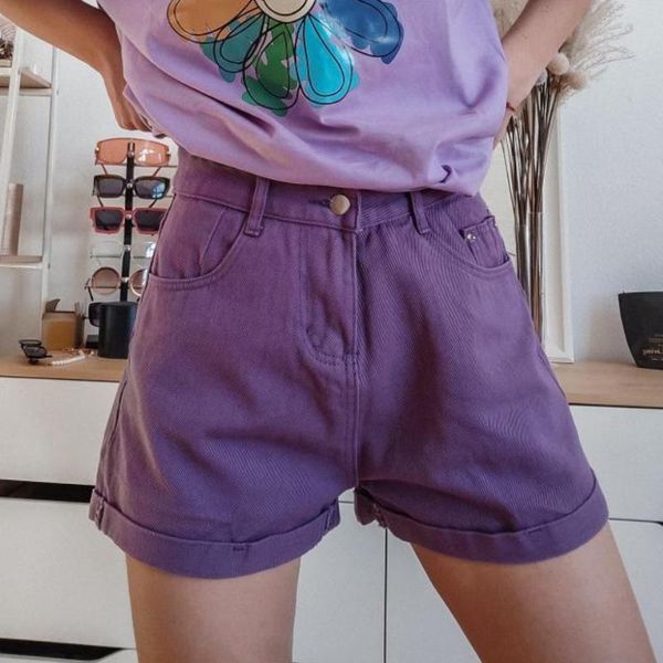 women's shorts white denim 2021 summer high waist loose and thin wild purple wide-leg ins, White;black
women's shorts white denim 2021 summer high waist loose and thin wild purple wide-leg ins, White;black