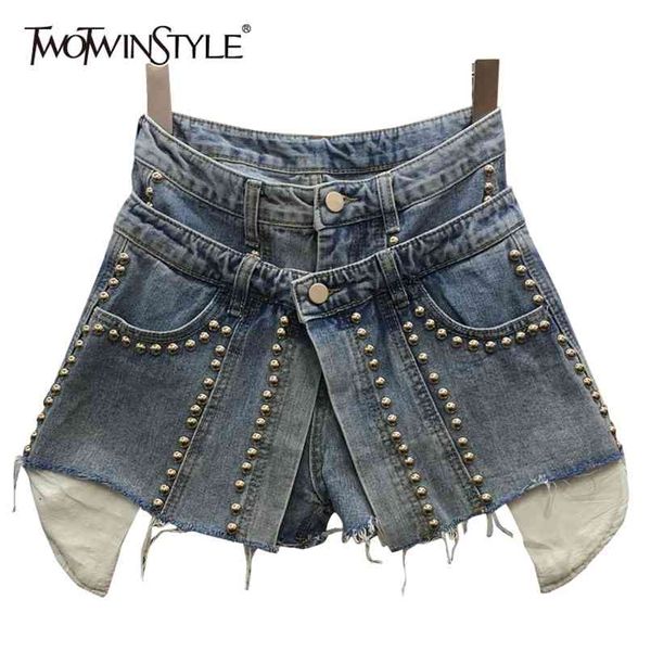 twotwinstyle fake two denim short for women high waist patchwork rivet casual shorts female fashion clothing summer 210623, White;black
twotwinstyle fake two denim short for women high waist patchwork rivet casual shorts female fashion clothing summer 210623, White;black