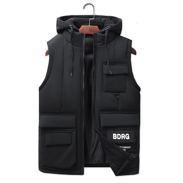 autumn and winter men's detachable hooded thickened down cotton jacket large casual vest, Black;white
autumn and winter men's detachable hooded thickened down cotton jacket large casual vest, Black;white
