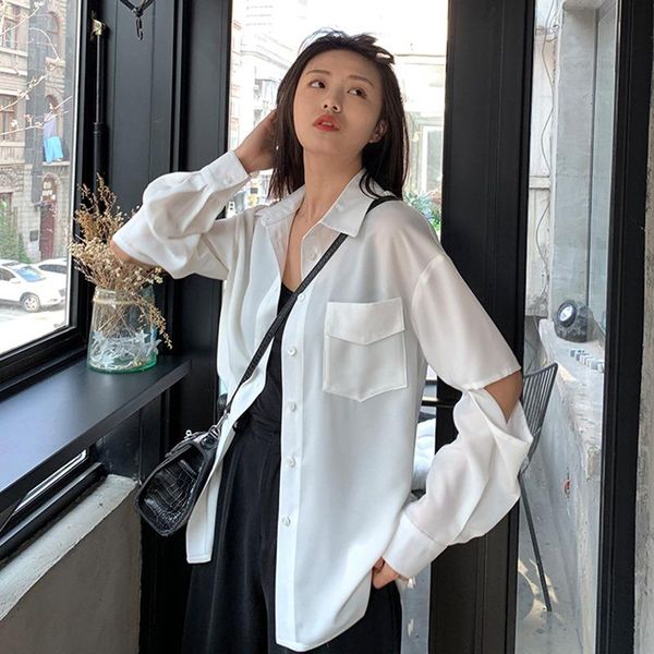 women blouse v-neck shirts autumn casual lantern long sleeve lace up plus size loose streetwear, White
women blouse v-neck shirts autumn casual lantern long sleeve lace up plus size loose streetwear, White
