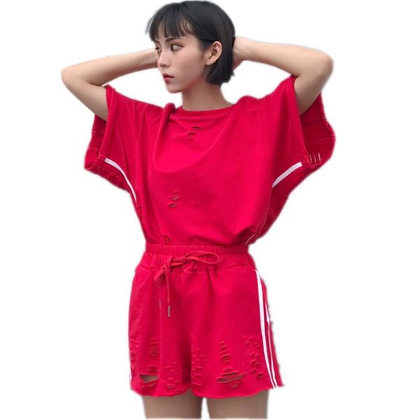 women's tracksuits summer 2021 2 piece of sets for women suit holes casual loose short-sleeved + shorts fashion, Gray
women's tracksuits summer 2021 2 piece of sets for women suit holes casual loose short-sleeved + shorts fashion, Gray