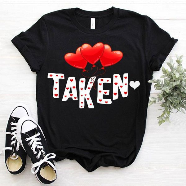 couple short sleeve funny taken women t shirts heart love print loose tees valentine femme for girls o neck, White
couple short sleeve funny taken women t shirts heart love print loose tees valentine femme for girls o neck, White