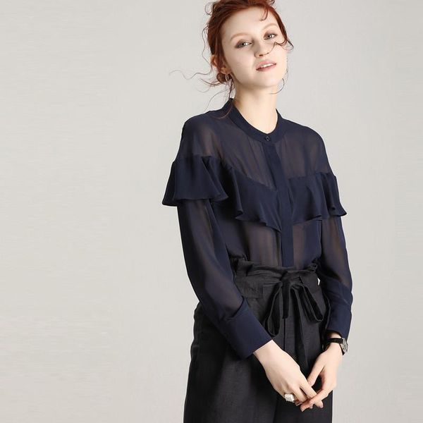 women's blouses & shirts summer natural silk shirt 100% mulberry women ultra-thin sunscreen ruffles blouse l xl, White
women's blouses & shirts summer natural silk shirt 100% mulberry women ultra-thin sunscreen ruffles blouse l xl, White