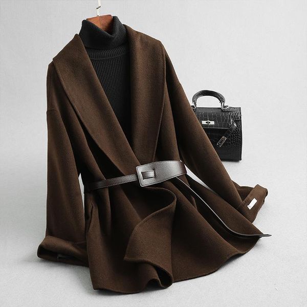 women's wool & blends vintage women coats winter 2021 turn-down collar belt slim solid elegant office lady outwear, Black
women's wool & blends vintage women coats winter 2021 turn-down collar belt slim solid elegant office lady outwear, Black