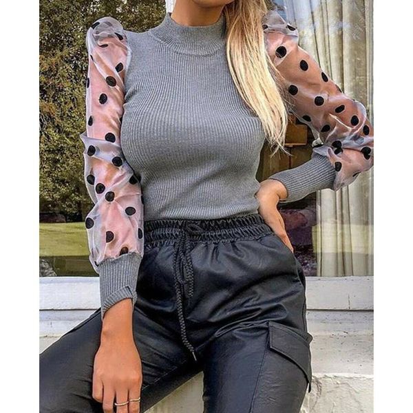 2021 new women polka dot sheer mesh shirt see-through long puff sleeve lace knitted blouse club blouses shirts, White
2021 new women polka dot sheer mesh shirt see-through long puff sleeve lace knitted blouse club blouses shirts, White