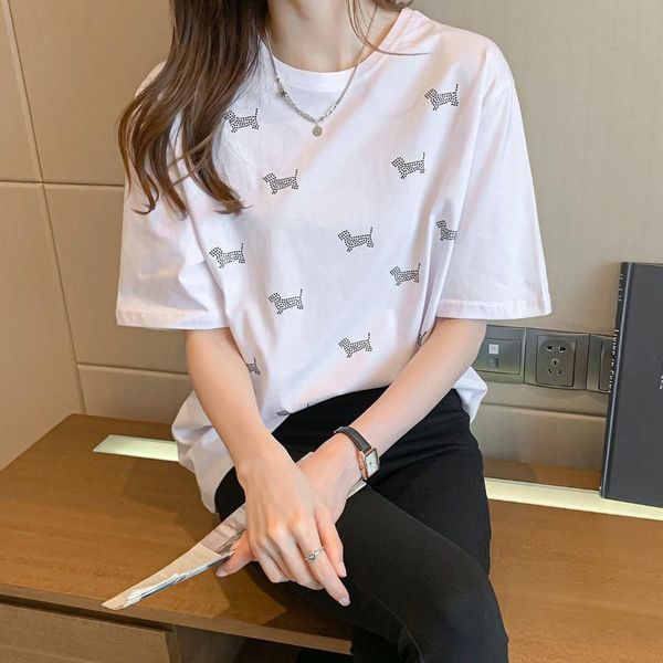 women's t-shirt cotton short sleeve 2021 summer loose heavy industry dog drill casual jacket, White
women's t-shirt cotton short sleeve 2021 summer loose heavy industry dog drill casual jacket, White
