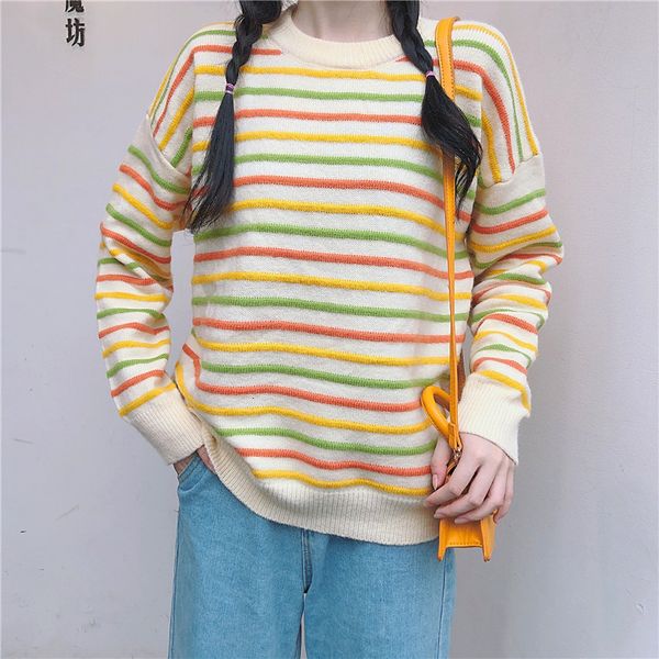 2021 new color striped contrast sweater women autumn round neck long-sleeved loose and simple outer style 0ui1, White;black
2021 new color striped contrast sweater women autumn round neck long-sleeved loose and simple outer style 0ui1, White;black