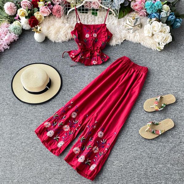 women's tracksuits ethnic style embroidery camisole crop + wide leg pants women summer solid 2 piece sets 2021 fashion female outfi, Gray
women's tracksuits ethnic style embroidery camisole crop + wide leg pants women summer solid 2 piece sets 2021 fashion female outfi, Gray