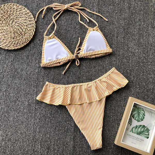 bikini 2020 stripe hemming hanging neck lace up lotus leaf chest pad swimwear women swimsuit bikinis set biquini swimm suit, Black
bikini 2020 stripe hemming hanging neck lace up lotus leaf chest pad swimwear women swimsuit bikinis set biquini swimm suit, Black