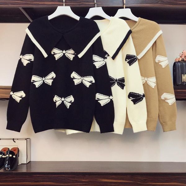 women's sweaters bow sweet plus large size oversize korean style fashion pullovers for autumn clothing ladies sweater 2021 blouses, White;black
women's sweaters bow sweet plus large size oversize korean style fashion pullovers for autumn clothing ladies sweater 2021 blouses, White;black