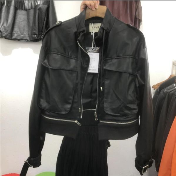 women's leather & faux autumn 2021 korean short jacket with large pocket women handsome stand collar zipper coat, Black
women's leather & faux autumn 2021 korean short jacket with large pocket women handsome stand collar zipper coat, Black