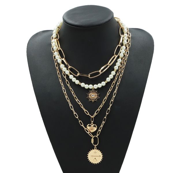 brazilian street metal rock hip hop style multi layer chain pearl necklace creative round devil's eye pendant, Silver
brazilian street metal rock hip hop style multi layer chain pearl necklace creative round devil's eye pendant, Silver
