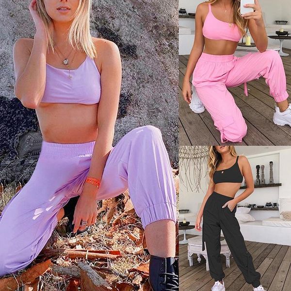 yoga outfits fitness pink two piece set sleeveless crop and cargo pants suits streetwear tracksuit women matching sets, White;red
yoga outfits fitness pink two piece set sleeveless crop and cargo pants suits streetwear tracksuit women matching sets, White;red