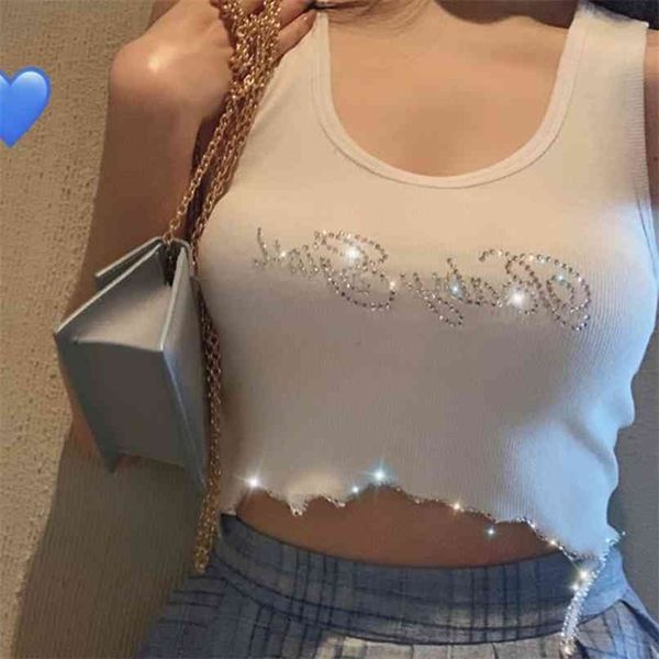 exclusive sleeveless white crop diamond short tank s streetwear summer beach party women satin 210705
exclusive sleeveless white crop diamond short tank s streetwear summer beach party women satin 210705