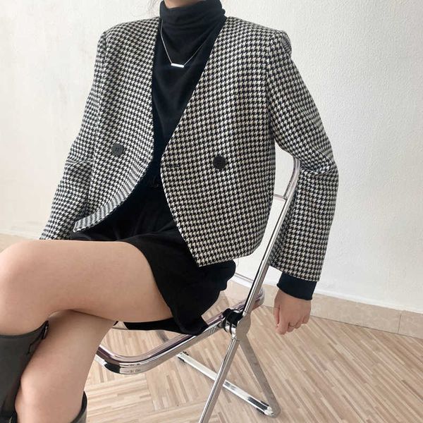 autumn retro plaid suit jacket women's casual british style long sleeve loose blazer 8719 210607, White;black
autumn retro plaid suit jacket women's casual british style long sleeve loose blazer 8719 210607, White;black