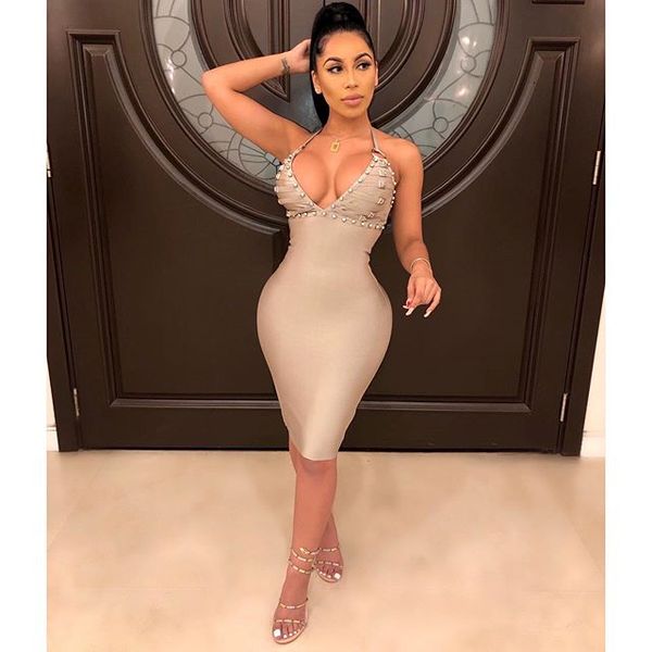 celebrity khaki slip rayon bandage bodycon party at night dress ltpl, White
