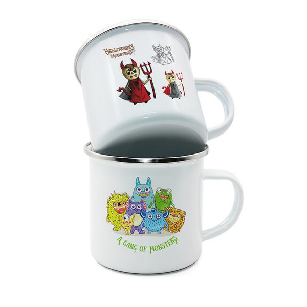 diy customized sublimation enamel coffee mug 12oz camping mug metal blank coffee cup mugs enamel steel tumblers sea shipping