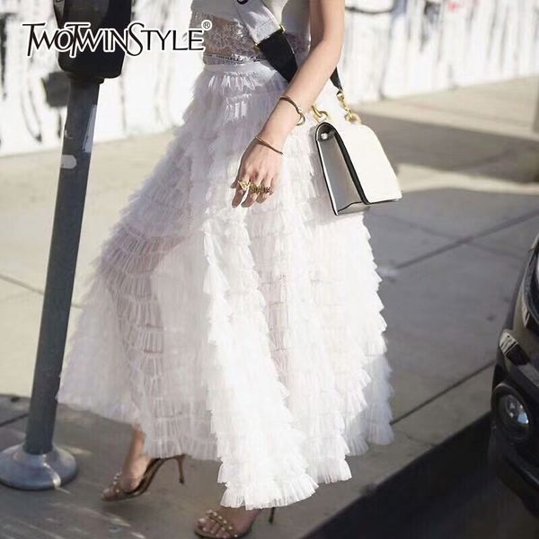 twotwinstyle mesh skirt for women high waist elastic bow ruffles patchwork summer maxi skirts female fashion sweet clothing 210315, Black
twotwinstyle mesh skirt for women high waist elastic bow ruffles patchwork summer maxi skirts female fashion sweet clothing 210315, Black