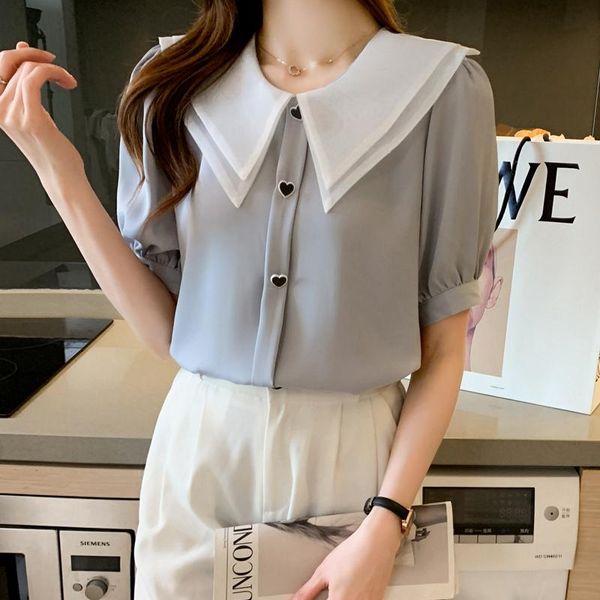 women's polos fashion all-match shirt design sense doll collar short-sleeved loose 2021 summer clothing, White
women's polos fashion all-match shirt design sense doll collar short-sleeved loose 2021 summer clothing, White