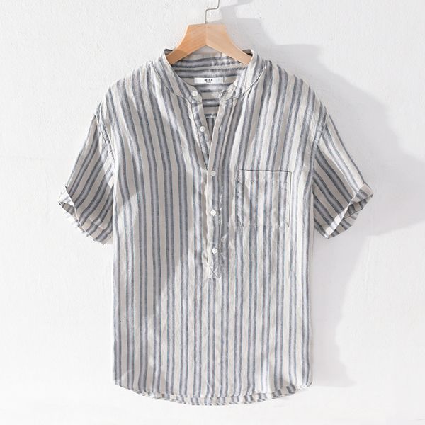 2021 new striped 100% linen summer brand casual for men fashion stand collar shirt mens loose breathable shirts male batp, White;black
2021 new striped 100% linen summer brand casual for men fashion stand collar shirt mens loose breathable shirts male batp, White;black