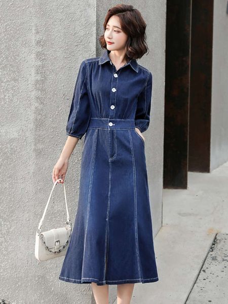 denim shirt women's 2021 autumn dress new waist slim over knee long fishtail skirt, Black;gray
denim shirt women's 2021 autumn dress new waist slim over knee long fishtail skirt, Black;gray