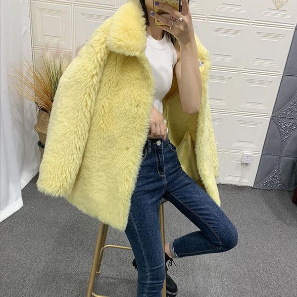 women's fur & faux 2021 autumn winter women sheep shearing sheepskin one short coats female elegant loose casual warm lapel jacket, Black
women's fur & faux 2021 autumn winter women sheep shearing sheepskin one short coats female elegant loose casual warm lapel jacket, Black