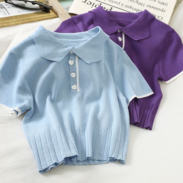 2021 new solid polo shirt peter pan collar knitted short sleeve casual summer t-shirts for women tees xi0i, White
2021 new solid polo shirt peter pan collar knitted short sleeve casual summer t-shirts for women tees xi0i, White