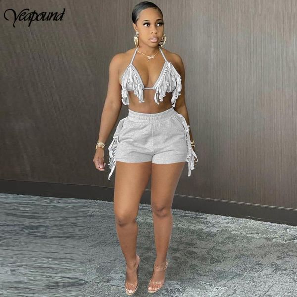 women's tracksuits summer two piece club set bandage crop tassel wide leg shorts outfits for women backless matching sets, Gray
women's tracksuits summer two piece club set bandage crop tassel wide leg shorts outfits for women backless matching sets, Gray