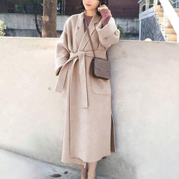 women's wool & blends fashion coat mid-length double-sided thick woolen long, Black
women's wool & blends fashion coat mid-length double-sided thick woolen long, Black